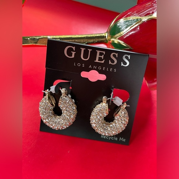 Guess Earrings,Guess Gold Crystal Hoop Earrings - Picture 2 of 9